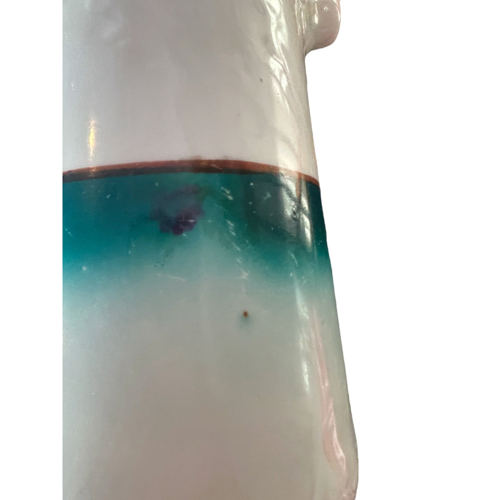 Shabby Chic Floral Pitcher White and Teal Vintage Pitcher Otnate Antique Pitcher - Picture 10 of 10